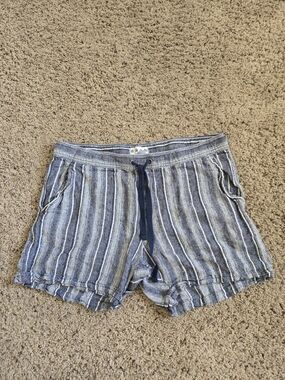 Striped Blue Women’s Athletic Shorts with Drawstring